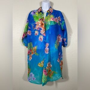 Johnny Was Water Tropic Cover-Up Silk Blend Button Down Shirtdress Coastal XS